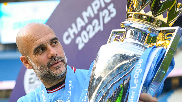 Pep Guardiola has won 12 trophies at Man City, including five Premier League titles, one FA Cup, four League Cups, and two Community Shields. Pep Guardiola has won 12 trophies at Man City, including five Premier League titles, one FA Cup, four League Cups, and two Community Shields.