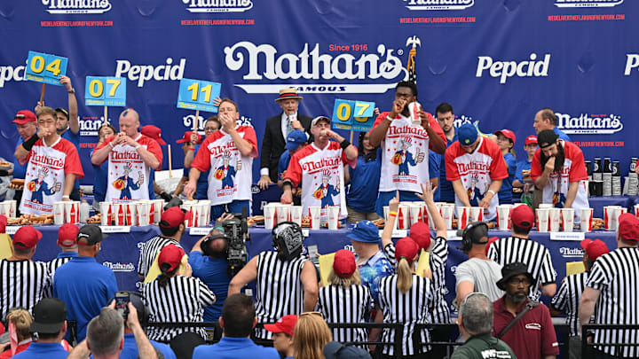 Professional Eaters Compete In Nathan's Annual Hot Dog Eating Contest