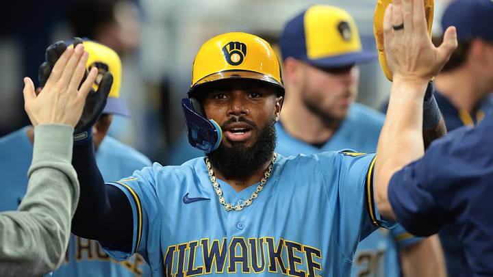 Apr 17, 2026; Miami, Florida, USA; Milwaukee Brewers third baseman Luis Rengifo (13) celebrates after scoring against the Miami Marlins during the fourth inning at loanDepot Park. Mandatory Credit: Sam Navarro-Imagn Images Apr 17, 2026; Miami, Florida, USA; Milwaukee Brewers third baseman Luis Rengifo (13) celebrates after scoring against the Miami Marlins during the fourth inning at loanDepot Park. Mandatory Credit: Sam Navarro-Imagn Images
