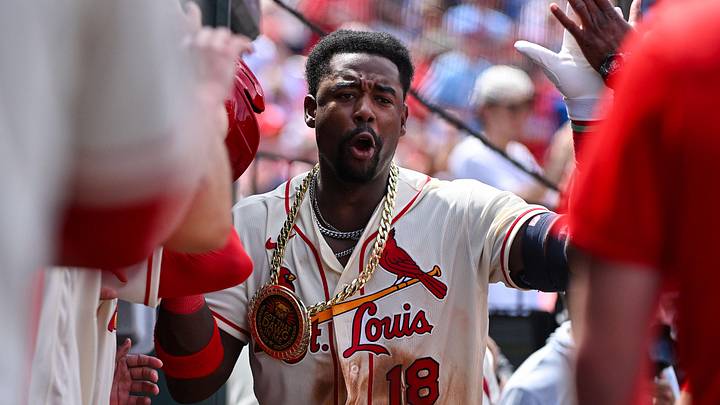 Jun 6, 2026; St. Louis, Missouri, USA; St. Louis Cardinals right fielder Jordan Walker (18) celebrates with teammates after hitting a solo home run against the Cincinnati Reds during the fifth inning at Busch Stadium. Mandatory Credit: Jeff Curry-Imagn Images Jun 6, 2026; St. Louis, Missouri, USA; St. Louis Cardinals right fielder Jordan Walker (18) celebrates with teammates after hitting a solo home run against the Cincinnati Reds during the fifth inning at Busch Stadium. Mandatory Credit: Jeff Curry-Imagn Images