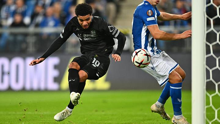 Malik Tillman during Bayer Leverkusen's Europa League game against Lech Poznań. Malik Tillman during Bayer Leverkusen's Europa League game against Lech Poznań.