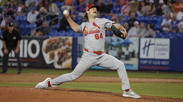 Mar 10, 2025; Port St. Lucie, Florida, USA; St. Louis Cardinals pitcher Ryan Fernandez (64) throws a pitch during the fifth inning against the New York Mets at Clover Park. Mandatory Credit: Reinhold Matay-Imagn Images Mar 10, 2025; Port St. Lucie, Florida, USA; St. Louis Cardinals pitcher Ryan Fernandez (64) throws a pitch during the fifth inning against the New York Mets at Clover Park. Mandatory Credit: Reinhold Matay-Imagn Images