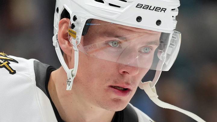 Jan 7, 2025; San Jose, California, USA; Vegas Golden Knights right wing Victor Olofsson (95) during the second period against the San Jose Sharks at SAP Center at San Jose. Mandatory Credit: Darren Yamashita-Imagn Images Jan 7, 2025; San Jose, California, USA; Vegas Golden Knights right wing Victor Olofsson (95) during the second period against the San Jose Sharks at SAP Center at San Jose. Mandatory Credit: Darren Yamashita-Imagn Images