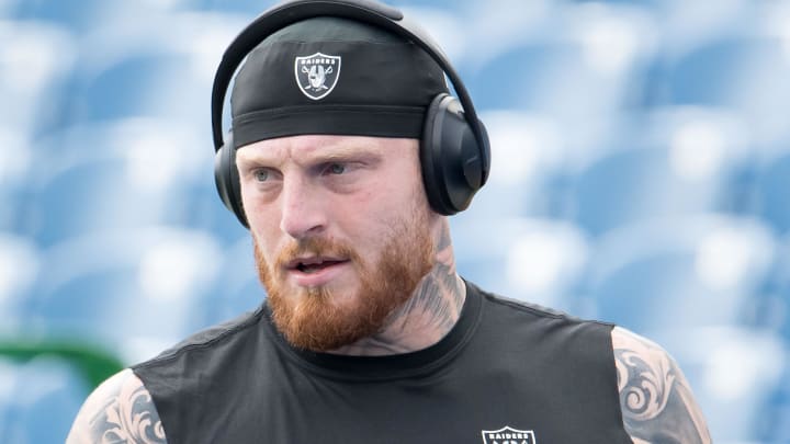 Sep 17, 2023; Orchard Park, New York, USA; Las Vegas Raiders defensive end Maxx Crosby warms up