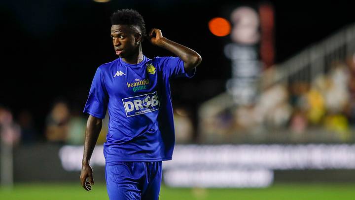 Jun 18, 2022; Miami, FL, USA; Vinicius Jr looks on in the second half during The Beautiful Game exhibition match at DRV PNK Stadium. Mandatory Credit: Sam Navarro-USA TODAY Sports Jun 18, 2022; Miami, FL, USA; Vinicius Jr looks on in the second half during The Beautiful Game exhibition match at DRV PNK Stadium. Mandatory Credit: Sam Navarro-USA TODAY Sports