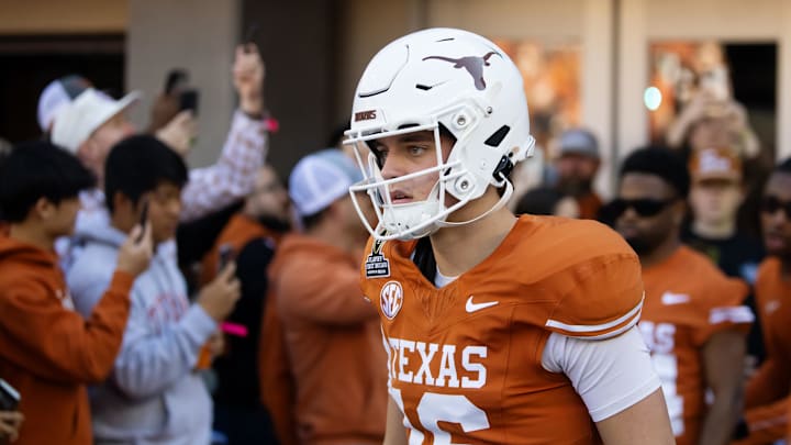 Dec 21, 2024; Austin, Texas, USA; Texas Longhorns quarterback Arch Manning (16) against the Clemson Tigers during the CFP National playoff first round at Darrell K Royal-Texas Memorial Stadium. Mandatory Credit: Mark J. Rebilas-Imagn Images Dec 21, 2024; Austin, Texas, USA; Texas Longhorns quarterback Arch Manning (16) against the Clemson Tigers during the CFP National playoff first round at Darrell K Royal-Texas Memorial Stadium. Mandatory Credit: Mark J. Rebilas-Imagn Images