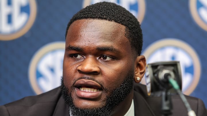 Jul 16, 2025; Atlanta, GA, USA; Florida State Gators defensive lineman Caleb Banks answers questions from the media during the SEC Media Days at Omni Atlanta Hotel. Mandatory Credit: Jordan Godfree-Imagn Images