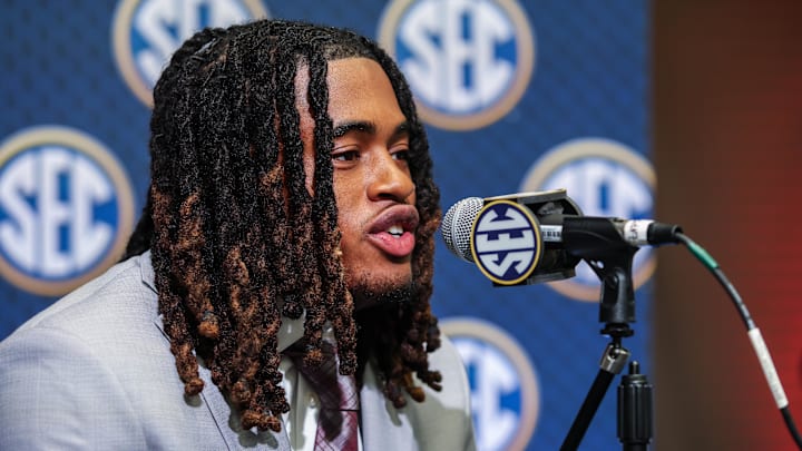 Jul 17, 2025; Atlanta, GA, USA; Texas A&M Aggies defensive back Will Lee III answers questions from the media during the SEC Media Days at Omni Atlanta Hotel. Mandatory Credit: Jordan Godfree-Imagn Images