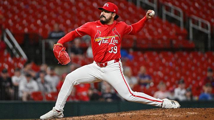Jul 10, 2026; St. Louis, Missouri, USA; St. Louis Cardinals pitcher Jojo Romero (59) throws against the Atlanta Braves during the eighth inning at Busch Stadium. Mandatory Credit: Jeff Curry-Imagn Images Jul 10, 2026; St. Louis, Missouri, USA; St. Louis Cardinals pitcher Jojo Romero (59) throws against the Atlanta Braves during the eighth inning at Busch Stadium. Mandatory Credit: Jeff Curry-Imagn Images