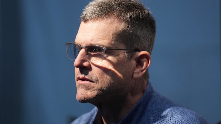  Michigan Wolverines head coach Jim Harbaugh during Rose Bowl media days