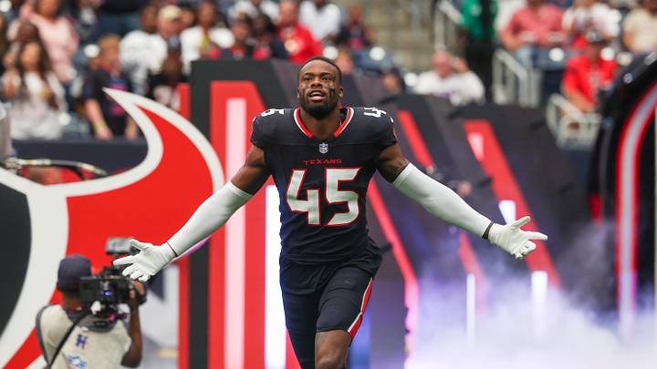 Nov 9, 2025; Houston, Texas, USA; Houston Texans linebacker E.J. Speed (45) takes the field prior to a game against the Jacksonville Jaguars at NRG Stadium. Mandatory Credit: Thomas Shea-Imagn Images Nov 9, 2025; Houston, Texas, USA; Houston Texans linebacker E.J. Speed (45) takes the field prior to a game against the Jacksonville Jaguars at NRG Stadium. Mandatory Credit: Thomas Shea-Imagn Images