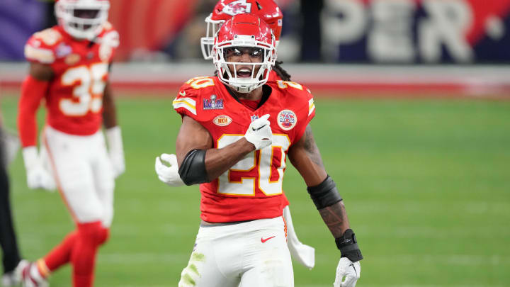 Feb 11, 2024; Paradise, Nevada, USA; Kansas City Chiefs safety Justin Reid (20) reacts after a play against the San Francisco 49ers during the second quarter of Super Bowl LVIII at Allegiant Stadium. Mandatory Credit: Kyle Terada-USA TODAY Sports Feb 11, 2024; Paradise, Nevada, USA; Kansas City Chiefs safety Justin Reid (20) reacts after a play against the San Francisco 49ers during the second quarter of Super Bowl LVIII at Allegiant Stadium. Mandatory Credit: Kyle Terada-USA TODAY Sports