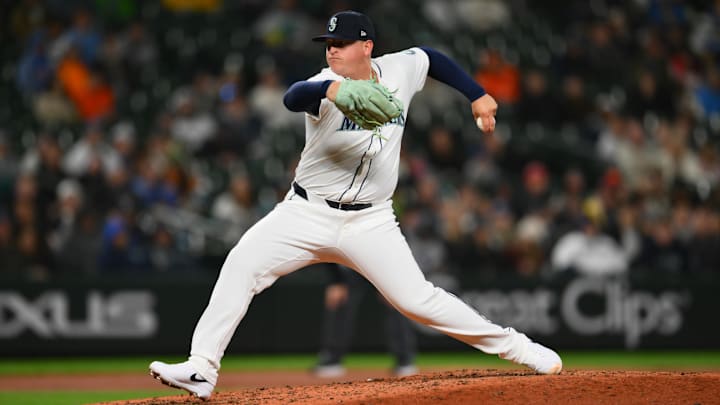 Seattle Mariners reliever Jhonathan Diaz throws during a game against the Detroit Tigers on April 1 at T-Mobile Park. Seattle Mariners reliever Jhonathan Diaz throws during a game against the Detroit Tigers on April 1 at T-Mobile Park.