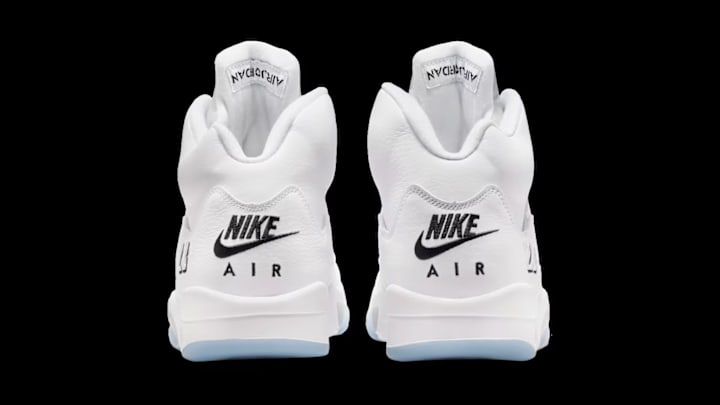 The Air Jordan 5 "White Metallic" colorway.