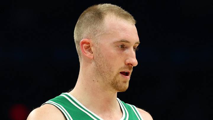 Feb 24, 2026; Phoenix, Arizona, USA; Boston Celtics forward Sam Hauser (30) against the Phoenix Suns at Mortgage Matchup Center. Mandatory Credit: Mark J. Rebilas-Imagn Images