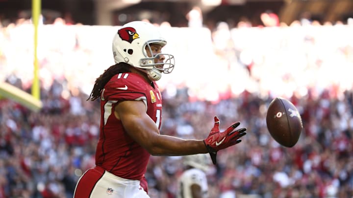 Arizona Cardinals wide receiver Larry Fitzgerald makes a touchdown catch against the Oakland Raiders in the first half during a game on Nov. 18, 2018 at State Farm Stadium.
Raiders Vs Cardinals 2018 Arizona Cardinals wide receiver Larry Fitzgerald makes a touchdown catch against the Oakland Raiders in the first half during a game on Nov. 18, 2018 at State Farm Stadium.
Raiders Vs Cardinals 2018
