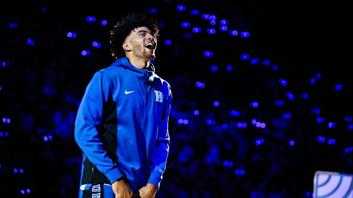 Duke freshman Cameron Boozer is introduced for Countdown to Craziness at the Cameron Indoor Stadium. 