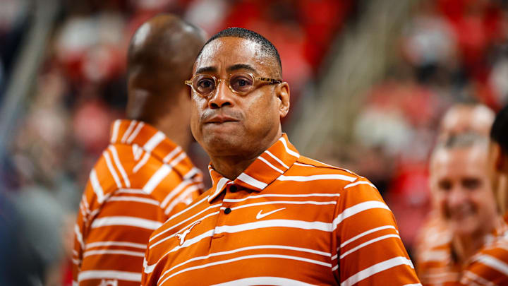 Dec 4, 2024; Raleigh, North Carolina, USA; Texas Longhorns head coach Rodney Terry looks on during the first half of the game against the North Carolina State Wolfpack at Lenovo Center. Mandatory Credit: Jaylynn Nash-Imagn Images