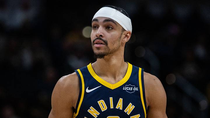 Jan 31, 2026; Indianapolis, Indiana, USA; Indiana Pacers guard/forward Andrew Nembhard (2) in the first half against the Atlanta Hawks at Gainbridge Fieldhouse. Mandatory Credit: Trevor Ruszkowski-Imagn Images