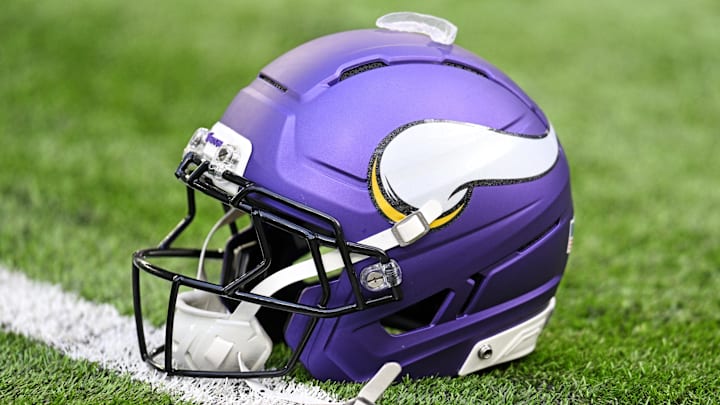 Oct 19, 2025; Minneapolis, Minnesota, USA; A general view of the Minnesota Vikings helmet before the game against the Philadelphia Eagles at U.S. Bank Stadium. Mandatory Credit: Jeffrey Becker-Imagn Images Oct 19, 2025; Minneapolis, Minnesota, USA; A general view of the Minnesota Vikings helmet before the game against the Philadelphia Eagles at U.S. Bank Stadium. Mandatory Credit: Jeffrey Becker-Imagn Images