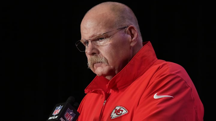 Feb 5, 2025; New Orleans, LA, USA; Kansas City Chiefs head coach Andy Reid speaks in a press conference ahead of Super Bowl LIX at New Orleans Marriott. Mandatory Credit: Kirby Lee-Imagn Images Feb 5, 2025; New Orleans, LA, USA; Kansas City Chiefs head coach Andy Reid speaks in a press conference ahead of Super Bowl LIX at New Orleans Marriott. Mandatory Credit: Kirby Lee-Imagn Images