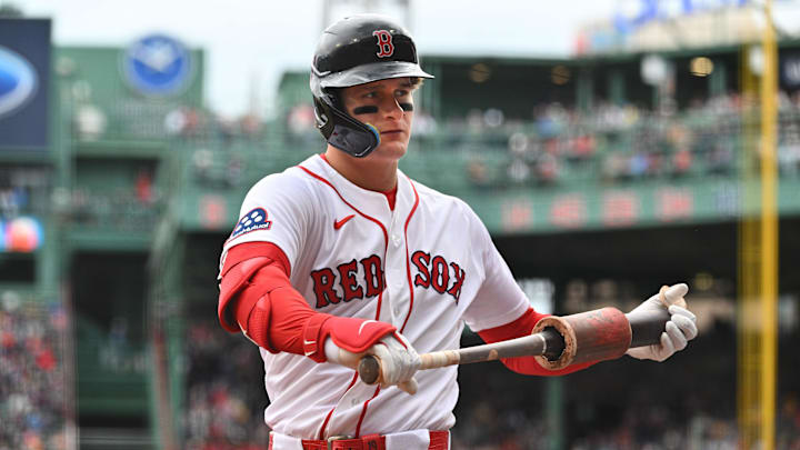 iMay 3, 2026; Boston, Massachusetts, USA; Boston Red Sox designated hitter Roman Anthony (19) warms-up before batting against the Houston Astros during the first inning at Fenway Park. Mandatory Credit: Eric Canha-Imagn Images