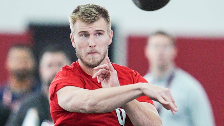 Louisville quarterback Tyler Shough during Pro Day at the UofL Football's Trager Indoor Practice Facility Tuesday, March 25, 2025. Louisville quarterback Tyler Shough during Pro Day at the UofL Football's Trager Indoor Practice Facility Tuesday, March 25, 2025.
