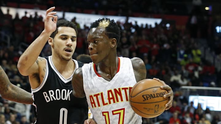 Jan 16, 2016; Atlanta, GA, USA; Atlanta Hawks guard Dennis Schroder (17) drives against Brooklyn Nets guard Shane Larkin (0) in the fourth quarter at Philips Arena. The Hawks won 114-86. Mandatory Credit: Jason Getz-Imagn Images Jan 16, 2016; Atlanta, GA, USA; Atlanta Hawks guard Dennis Schroder (17) drives against Brooklyn Nets guard Shane Larkin (0) in the fourth quarter at Philips Arena. The Hawks won 114-86. Mandatory Credit: Jason Getz-Imagn Images