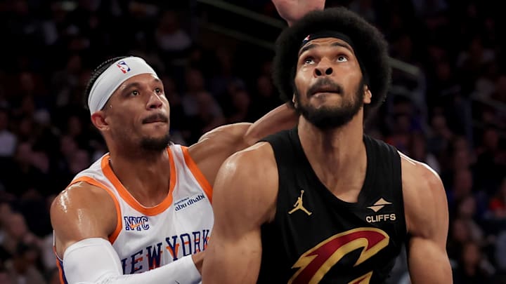 Apr 11, 2025; New York, New York, USA; Cleveland Cavaliers center Jarrett Allen (31) looks to shoot the ball against New York Knicks guard Josh Hart (3) during the second quarter at Madison Square Garden. Mandatory Credit: Brad Penner-Imagn Images Apr 11, 2025; New York, New York, USA; Cleveland Cavaliers center Jarrett Allen (31) looks to shoot the ball against New York Knicks guard Josh Hart (3) during the second quarter at Madison Square Garden. Mandatory Credit: Brad Penner-Imagn Images