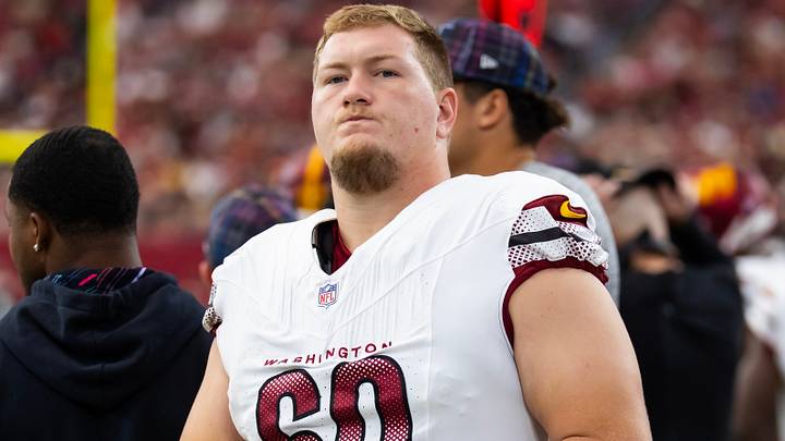 Sep 29, 2024; Glendale, Arizona, USA; Washington Commanders guard Michael Deiter (60) against the Arizona Cardinals at State Farm Stadium. Mandatory Credit: Mark J. Rebilas-Imagn Images