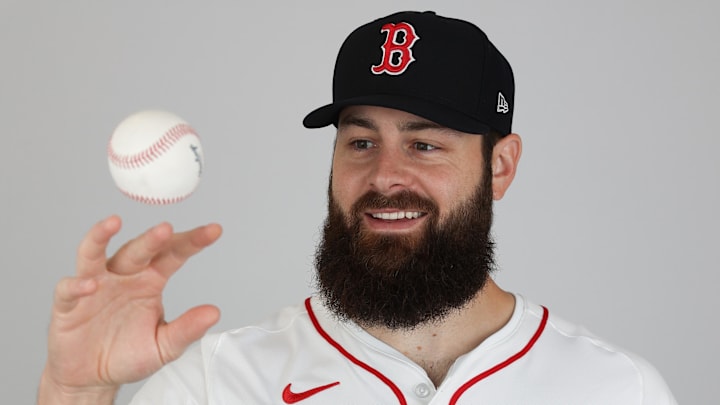 Feb 18, 2025; Lee County, FL, USA; Boston Red Sox pitcher Lucas Giolito (54) participates in media day at JetBlue Park at Fenway South. Mandatory Credit: Nathan Ray Seebeck-Imagn Images Feb 18, 2025; Lee County, FL, USA; Boston Red Sox pitcher Lucas Giolito (54) participates in media day at JetBlue Park at Fenway South. Mandatory Credit: Nathan Ray Seebeck-Imagn Images