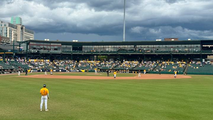 Southern Miss senior right fielder Ben Higdon looks on as storm clouds roll into Montgomery Riverwalk Stadium on Saturday afternoon. Southern Miss senior right fielder Ben Higdon looks on as storm clouds roll into Montgomery Riverwalk Stadium on Saturday afternoon.