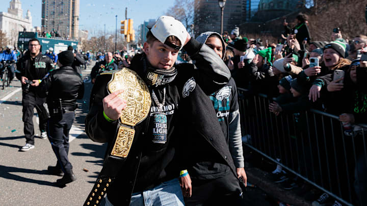 Philadelphia Eagles cornerback Cooper DeJean celebrates during the Super Bowl LIX championship parade. Philadelphia Eagles cornerback Cooper DeJean celebrates during the Super Bowl LIX championship parade.