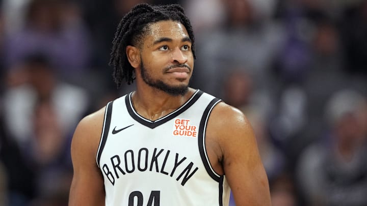 Nov 24, 2024; Sacramento, California, USA; Brooklyn Nets guard Cam Thomas (24) during the first quarter against the Sacramento Kings at Golden 1 Center. Mandatory Credit: Darren Yamashita-Imagn Images Nov 24, 2024; Sacramento, California, USA; Brooklyn Nets guard Cam Thomas (24) during the first quarter against the Sacramento Kings at Golden 1 Center. Mandatory Credit: Darren Yamashita-Imagn Images