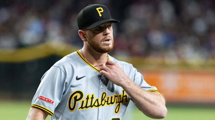 May 28, 2025; Phoenix, Arizona, USA; Pittsburgh Pirates pitcher Caleb Ferguson against the Arizona Diamondbacks in at Chase Field. Mandatory Credit: Mark J. Rebilas-Imagn Images May 28, 2025; Phoenix, Arizona, USA; Pittsburgh Pirates pitcher Caleb Ferguson against the Arizona Diamondbacks in at Chase Field. Mandatory Credit: Mark J. Rebilas-Imagn Images