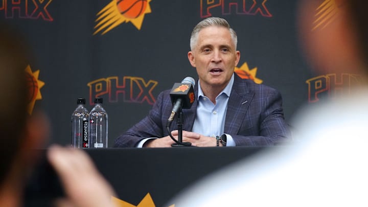 Suns general manager Brian Gregory speaks during his introductory news conference on May 6, 2025, in Phoenix.