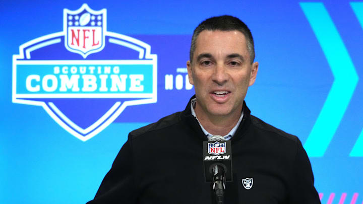 Feb 27, 2024; Indianapolis, IN, USA; Las Vegas Raiders general manager Tom Telesco during the NFL