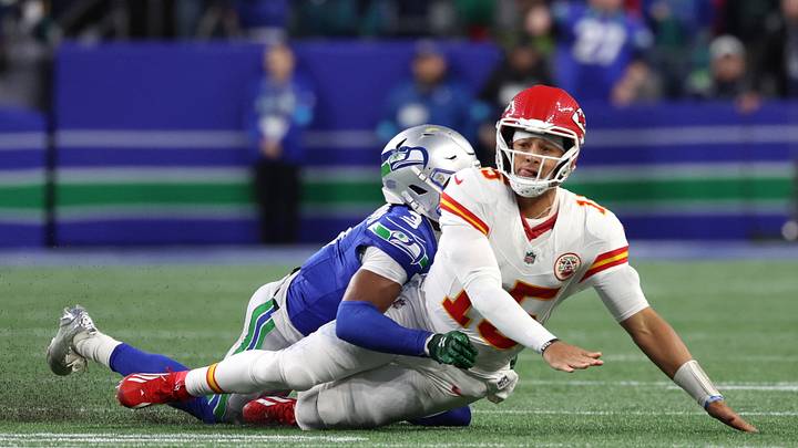 Oct 25, 2026; Seattle, Washington, USA; Seattle Seahawks safety Nick Emmanwori (3) tackles Kansas City Chiefs quarterback Patrick Mahomes (15) after a pass attempt during the second quarter at Lumen Field. Mandatory Credit: Joe Nicholson-Imagn Images Oct 25, 2026; Seattle, Washington, USA; Seattle Seahawks safety Nick Emmanwori (3) tackles Kansas City Chiefs quarterback Patrick Mahomes (15) after a pass attempt during the second quarter at Lumen Field. Mandatory Credit: Joe Nicholson-Imagn Images