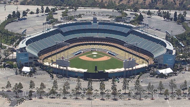 An aerial view of Dodger Stadium the home of the Los Angeles Dodgers on July 13, 2010.