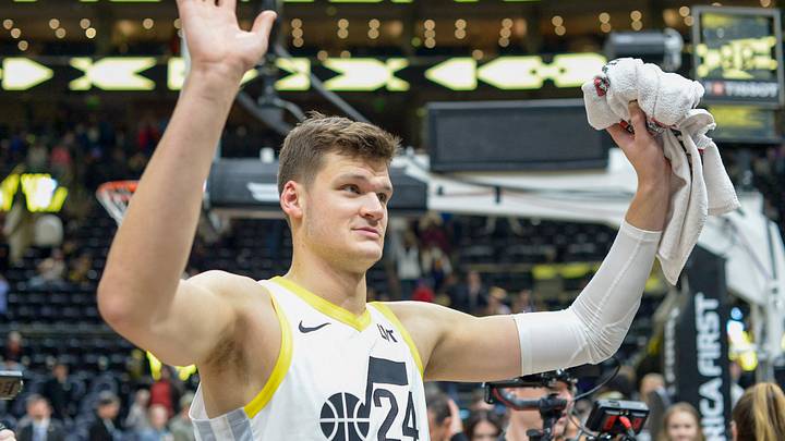 Nov 25, 2023; Salt Lake City, Utah, USA; Utah Jazz center Walker Kessler (24) thanks fans after defeating the New Orleans Pelicans at Delta Center. Mandatory Credit: Christopher Creveling-USA TODAY Sports