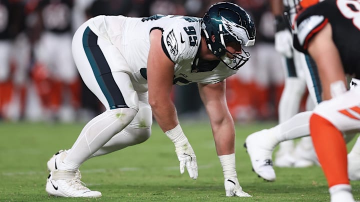 Aug 7, 2025; Philadelphia, Pennsylvania, USA; Philadelphia Eagles defensive tackle Ty Robinson (95) in action against the Cincinnati Bengals at Lincoln Financial Field. Mandatory Credit: Bill Streicher-Imagn Images