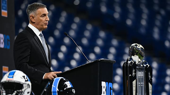 Big Ten commissioner Tony Petitti speaks to the media
