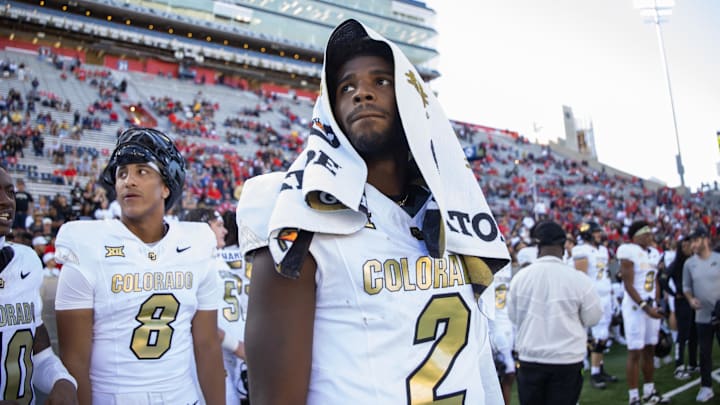 Oct 19, 2024; Tucson, Arizona, USA; Colorado Buffalos quarterback Shedeur Sanders (2) against the Arizona Wildcats at Arizona Stadium. Oct 19, 2024; Tucson, Arizona, USA; Colorado Buffalos quarterback Shedeur Sanders (2) against the Arizona Wildcats at Arizona Stadium.