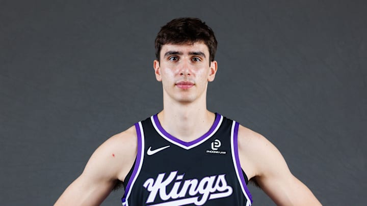 Sep 29, 2025; Sacramento, CA, USA; Sacramento Kings center Maxime Raynaud (42) during media day at Golden 1 Center. Mandatory Credit: Sergio Estrada-Imagn Images