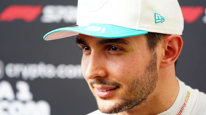 May 3, 2024; Miami Gardens, Florida, USA; Alpine driver Esteban Ocon (31) talks with the media after