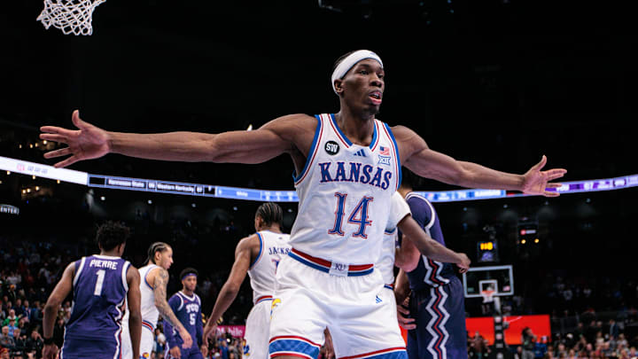 Mar 12, 2026; Kansas City, MO, USA; Kansas Jayhawks guard Melvin Council Jr. (14) guards an inbound during the second half against the TCU Horned Frogs at T-Mobile Center. Mandatory Credit: William Purnell-Imagn Images Mar 12, 2026; Kansas City, MO, USA; Kansas Jayhawks guard Melvin Council Jr. (14) guards an inbound during the second half against the TCU Horned Frogs at T-Mobile Center. Mandatory Credit: William Purnell-Imagn Images