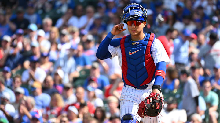 Chicago Cubs catcher Miguel Amaya