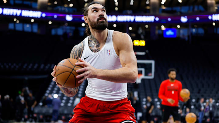 Jan 16, 2025; Sacramento, California, USA; Houston Rockets center Steven Adams (12) warms up before the game against the Sacramento Kings at Golden 1 Center. Mandatory Credit: Sergio Estrada-Imagn Images
