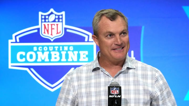 Feb 27, 2024; Indianapolis, IN, USA; San Francisco 49ers general manager John Lynch during the NFL Scouting Combine at Indiana Convention Center. Mandatory Credit: Kirby Lee-Imagn Images