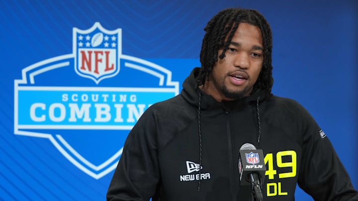 Feb 27, 2025; Indianapolis, IN, USA; Marshall defensive lineman Mike Green (DL49) during the 2025 NFL Scouting Combine at the Indiana Convention Center. Mandatory Credit: Kirby Lee-Imagn Images Feb 27, 2025; Indianapolis, IN, USA; Marshall defensive lineman Mike Green (DL49) during the 2025 NFL Scouting Combine at the Indiana Convention Center. Mandatory Credit: Kirby Lee-Imagn Images